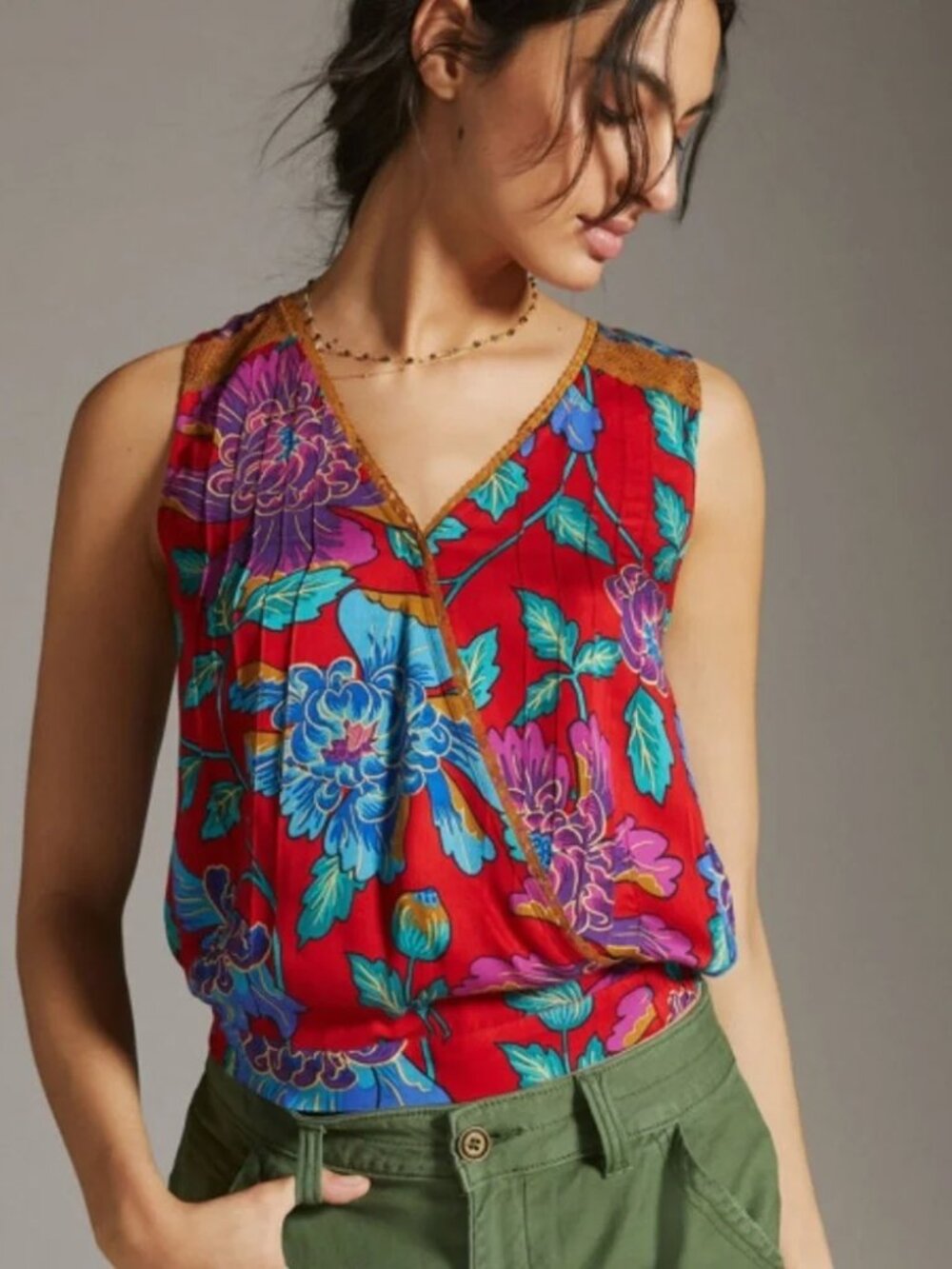 Anthropologie Tiny Rain Scarf Wrap Top Boho Floral Lace Trim Size L